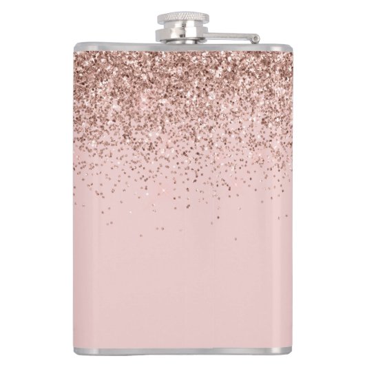 Girly Roze Goud Roze Roze Glitter Monogram Heupfles (Achterkant)