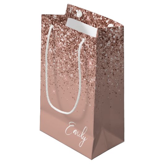 Girly Roze Goud - Roze Roze Glitter Monogram Klein Cadeauzakje (Voorkant Gekanteld)