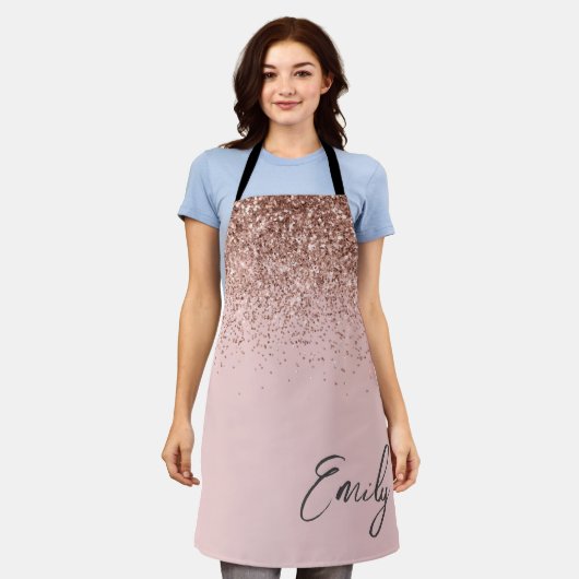 Girly Roze Goud Roze Roze Glitter Monogram Schort (Gedragen)