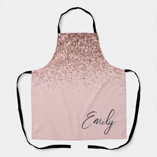 Girly Roze Goud Roze Roze Glitter Monogram Schort (Voorkant)