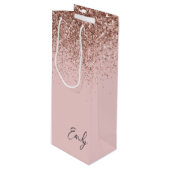 Girly Roze Goud - Roze Roze Glitter Monogram Wijn Cadeautas (Voorkant Gekanteld)