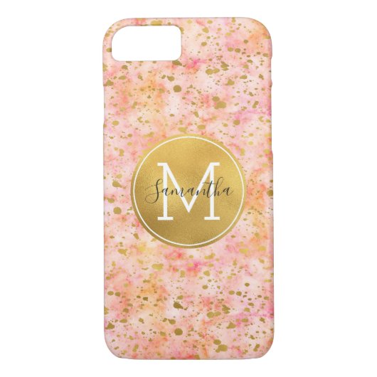 Girly Roze Goud Waterverf Confetti Monogram Case-Mate iPhone Case (Achterkant)