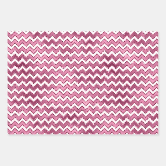 Girly Roze Goud Zilver Wit Zigzag Stripes Inpakpapier Vel (Voorkant)