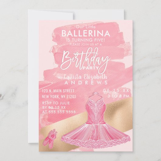 Girly Roze Gouden Ballerina Brushstrokes Verjaarda Kaart (Voorkant)