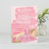 Girly Roze Gouden Ballerina Brushstrokes Verjaarda Kaart (Staand voorkant)