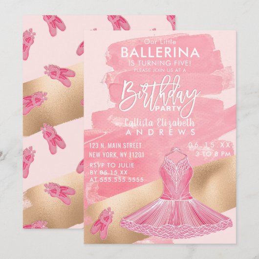 Girly Roze Gouden Ballerina Brushstrokes Verjaarda Kaart (Voorkant / Achterkant)
