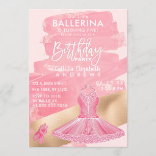Girly Roze Gouden Ballerina Brushstrokes Verjaarda Kaart