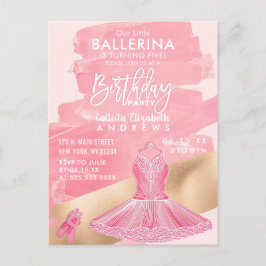 Girly Roze Gouden Ballerina Brushstrokes Verjaarda Uitnodiging Briefkaart