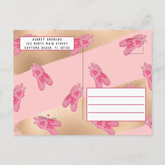 Girly Roze Gouden Ballerina Brushstrokes Verjaarda Uitnodiging Briefkaart (Achterkant)
