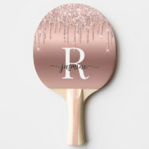 Girly Roze Gouden Glitter Drips Monogram Metaal