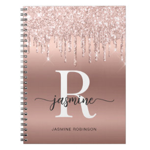 Girly Roze Gouden Glitter Druppels Initiaal Letter Notitieboek