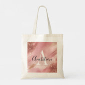 Girly Roze Gouden Glitter Monogram Tote Tas – Op M (Achterkant)