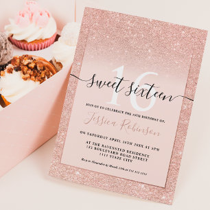 Girly roze gouden glitter ombre roze chic Sweet 16 Kaart