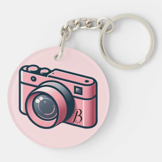 Girly Roze & Grijs Camera Fotografie Gepersonalise Sleutelhanger (Achterkant)