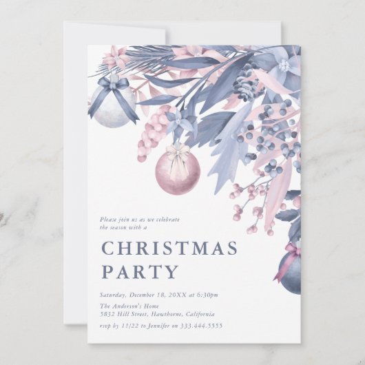 Girly Roze & Grijs Winterloof Kerstfeest I Kaart (Voorkant)