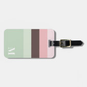 Girly roze, groen bruin gestreept monogram bagagelabel (Voorkant horizontaal)