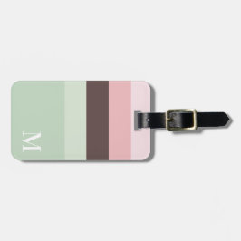 Girly roze, groen bruin gestreept monogram bagagelabel