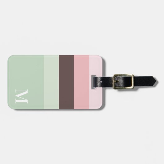 Girly roze, groen bruin gestreept monogram bagagelabel (Voorkant horizontaal)