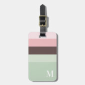 Girly roze, groen bruin gestreept monogram bagagelabel (Voorkant verticaal)