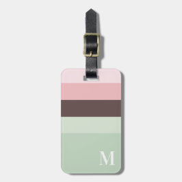 Girly roze, groen bruin gestreept monogram bagagelabel