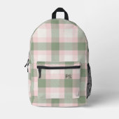 Girly Roze Groen Check geruite Monogram Initialen Bedrukte Rugzak (Voorkant)