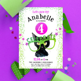 Girly Roze Groen Zwart Kattenpoot Glitter Waterver Kaart