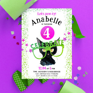 Girly Roze Groen Zwart Kattenpoot Glitter Waterver Kaart