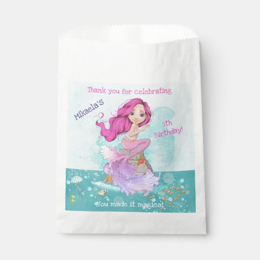 Girly Roze Haar Zeemeermin Verjaardag Bedankt Bedankzakje (Voorkant)