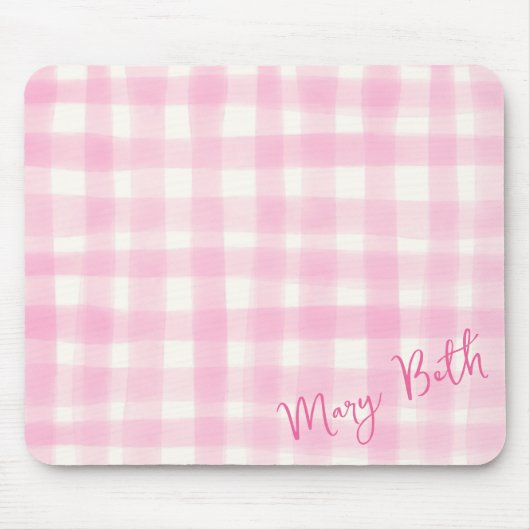 Girly Roze Hand-getrokken Aquarel Rustic Gingham Muismat (Voorkant)