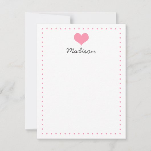 Girly Roze Hart Gepersonaliseerde briefpapier Kaart (Voorkant)