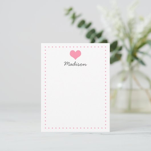 Girly Roze Hart Gepersonaliseerde briefpapier Kaart (Staand voorkant)