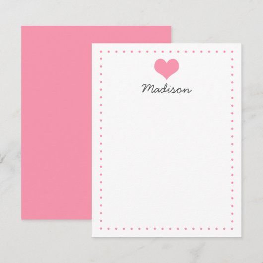 Girly Roze Hart Gepersonaliseerde briefpapier Kaart (Voorkant / Achterkant)