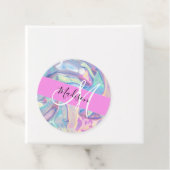 Girly roze holografische iriserende monogram naam bedankjes labels (In situ)