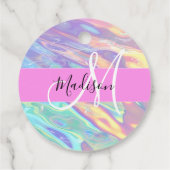 Girly roze holografische iriserende monogram naam bedankjes labels (Achterkant)