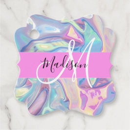 Girly roze holografische iriserende monogram naam bedankjes labels