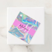 Girly roze holografische iriserende monogram naam bedankjes labels (In situ)