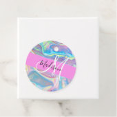 Girly roze holografische iriserende monogram naam bedankjes labels (In situ)