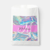 Girly roze holografische iriserende monogram naam bedankzakje (Voorkant)