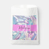 Girly roze holografische iriserende monogram naam bedankzakje (Voorkant)