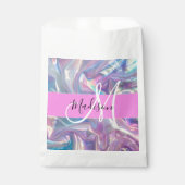Girly roze holografische iriserende monogram naam bedankzakje (Voorkant)