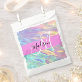 Girly roze holografische iriserende monogram naam bedankzakje (Geknipt)