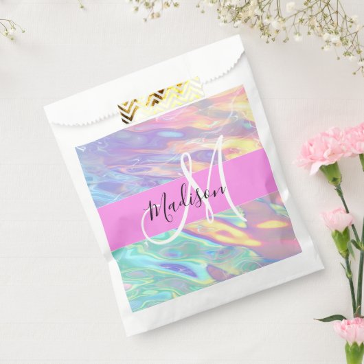 Girly roze holografische iriserende monogram naam bedankzakje (Gezegeld)