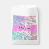Girly roze holografische iriserende monogram naam bedankzakje (Voorkant)