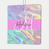 Girly roze holografische iriserende monogram naam keramisch ornament (Links)