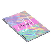 Girly roze holografische iriserende monogram naam notitieboek (Rechterzijde)