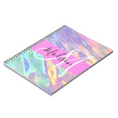 Girly roze holografische iriserende monogram naam notitieboek (Linkerzijde)
