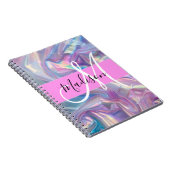 Girly roze holografische iriserende monogram naam notitieboek (Rechterzijde)