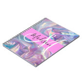 Girly roze holografische iriserende monogram naam notitieboek (Linkerzijde)