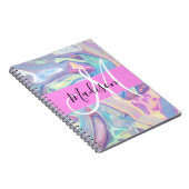 Girly roze holografische iriserende monogram naam notitieboek (Rechterzijde)