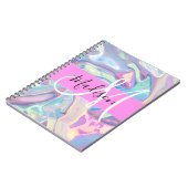 Girly roze holografische iriserende monogram naam notitieboek (Linkerzijde)